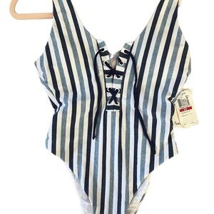 NWT Splendid Tie Dye Strip Lace Front swimsuit body suit